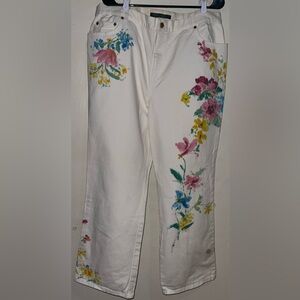 Vintage Made in Hong Kong Lauren Ralph Lauren Bell Bottom Floral Artsy Denim